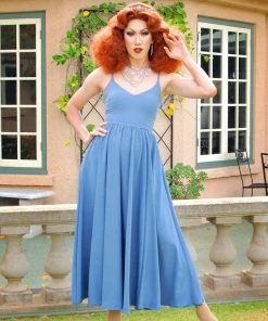 Final Sale - Amalie Ballerina Daytime Maxi Gown In Smoke Blue | Pinup Couture