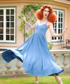 Shop All In-Stock Items By Size Final Sale - Amalie Ballerina Daytime Maxi Gown In Smoke Blue | Pinup Couture