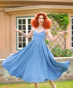 Final Sale - Amalie Ballerina Daytime Maxi Gown In Smoke Blue | Pinup Couture