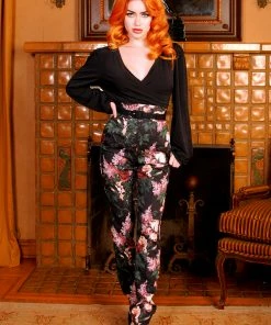 What's New, Pussycat? LB Long Trousers In Dark Bella Roses Gabardine | Laura Byrnes Design