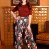Dietrich Trousers In Dark Bella Roses Crepe 32" Inseam | Laura Byrnes Design