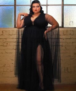 Rubber Ducky Coming Soon - Gothic Glamour Bombshell Gown In Black With Floor Length Sheer Cape Sleeves What's New, Pussycat?