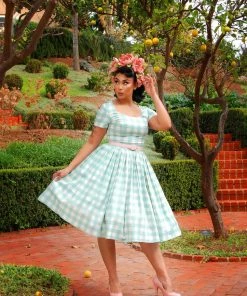 LBHM Shop All In-Stock Items By Size Final Sale - The Gena Vintage Day Dress In Sage Green Gingham Cotton Sateen | Laura Byrnes & Hope Morrison