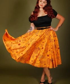 LBHM Donna Vintage Circle Skirt In Mustard Spanish Fans Crepe | Laura Byrnes & Hope Morrison Shop All In-Stock Items By Size