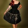 LBHM Shop All In-Stock Items By Size Final Sale - Bella Gathered Swing Skirt In Black & Gold Deco Spiderweb Border Print | Laura Byrnes & Hope Morrison
