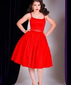 Final Sale - Vintage Sundress - Jenny Swing Dress In Solid Red | Pinup Couture
