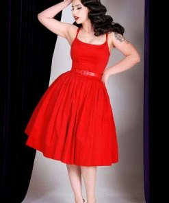 Final Sale - Vintage Sundress - Jenny Swing Dress In Solid Red | Pinup Couture
