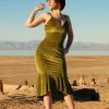 Final Sale - Venus Midi Slip Dress In Chartreuse Velvet | Laura Byrnes Design
