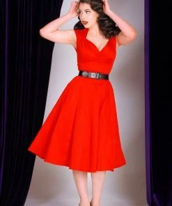 Pinupgirlclothing.com Final Sale - Vintage Inspired Heidi Dress In Solid Red Cotton Sateen | Pinup Couture