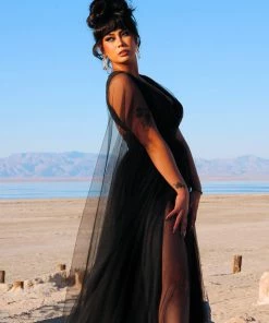 Rubber Ducky Coming Soon - Gothic Glamour Bombshell Gown In Black With Floor Length Sheer Cape Sleeves What's New, Pussycat?