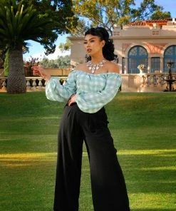 LBHM Final Sale - Sylvie Long Sleeve Peasant Top In Sage Gingham Print | Laura Byrnes & Hope Morrison Shop All In-Stock Items By Size