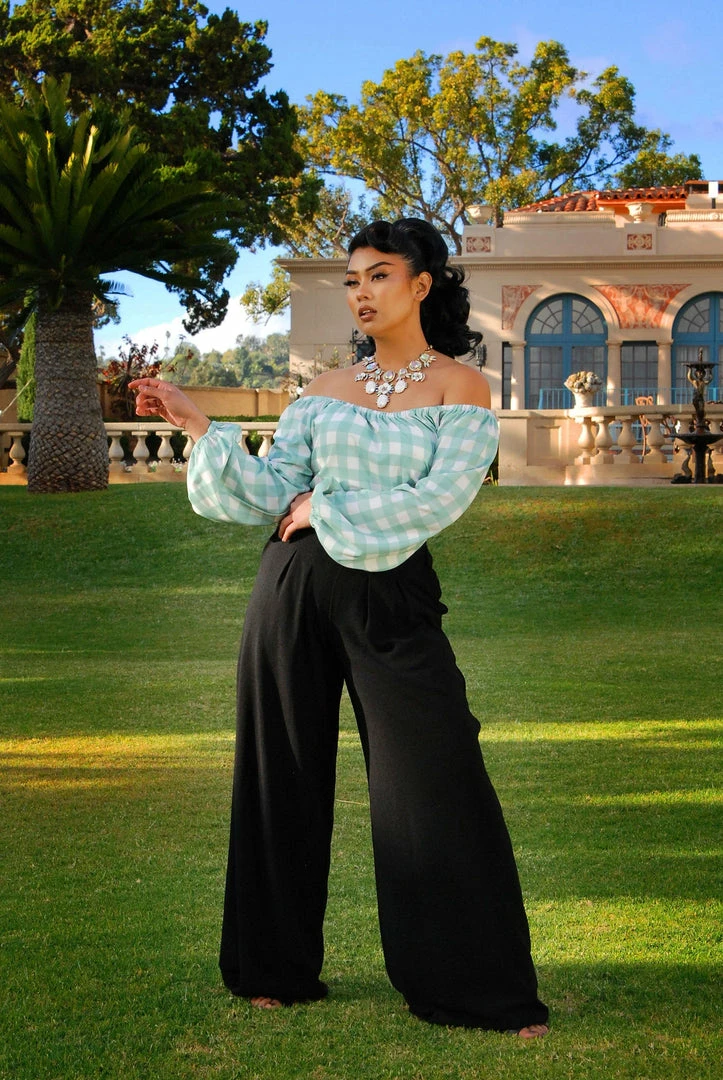 LBHM Final Sale - Sylvie Long Sleeve Peasant Top In Sage Gingham Print | Laura Byrnes & Hope Morrison 3 LBHM Final Sale - Sylvie Long Sleeve Peasant Top In Sage Gingham Print | Laura Byrnes & Hope Morrison