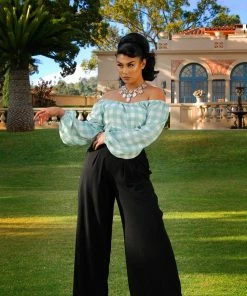 LBHM Final Sale - Sylvie Long Sleeve Peasant Top In Sage Gingham Print | Laura Byrnes & Hope Morrison Shop All In-Stock Items By Size