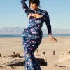 Traci Lords For Couture For Every Body Shop All In-Stock Items By Size Final Sale - Supreme Maxi Dress In Blue Floral Velvet With Removable Shrug | Traci Lords