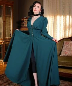 LB Final Sale - Clarice Coat Dress In Spruce Green Poly Crepe | Laura Byrnes Design