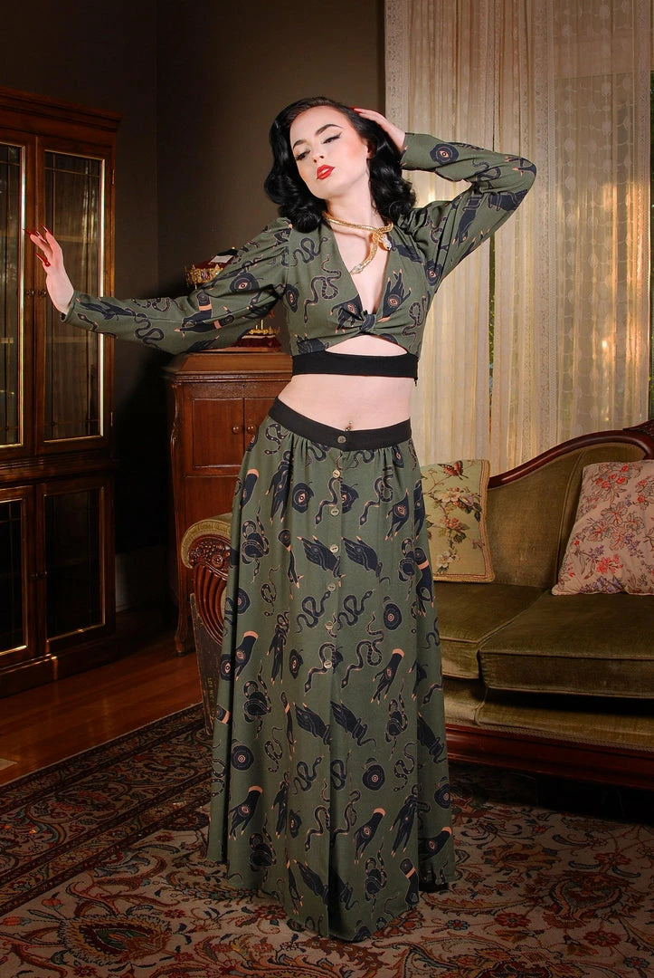 LBHM Selene Button Front Midi Skirt In Garden Of Eden Snake Print | Laura Byrnes & Hope Morrison 4 LBHM Selene Button Front Midi Skirt In Garden Of Eden Snake Print | Laura Byrnes & Hope Morrison