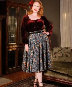 Pinup Girl Clothing Final Sale - Swann Long Sleeve Peasant Top In Burgundy Stretch Velvet | Pinup Couture