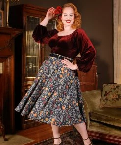 LBHM Final Sale - Doris Vintage Swing Skirt In Night In Eden Fruit Print | Laura Byrnes & Hope Morrison