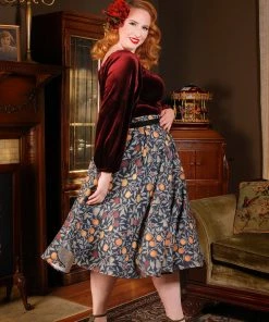 LBHM Final Sale - Doris Vintage Swing Skirt In Night In Eden Fruit Print | Laura Byrnes & Hope Morrison