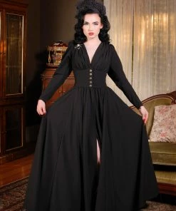 Clarice 40s Coat Dress In Solid Black Poly Crepe | Laura Byrnes Design What's New, Pussycat?