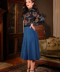 Laura Byrnes Design Viva 40s Tulip Skirt In Ink Blue Crepe | Laura Byrnes
