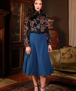 Laura Byrnes Design Viva 40s Tulip Skirt In Ink Blue Crepe | Laura Byrnes