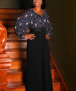 LBHM Final Sale - Sylvie Long Sleeve Peasant Top In Halloween Skull Lace Print | Laura Byrnes & Hope Johnstun