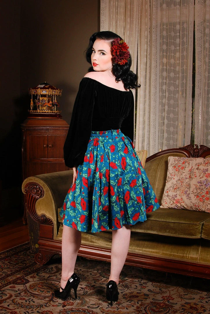 Pinup Girl Clothing Swann Long Sleeve Peasant Top In Black Stretch Velvet | Pinup Couture 3 Pinup Girl Clothing Swann Long Sleeve Peasant Top In Black Stretch Velvet | Pinup Couture