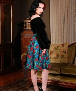 Pinup Girl Clothing Swann Long Sleeve Peasant Top In Black Stretch Velvet | Pinup Couture 11 Pinup Girl Clothing Swann Long Sleeve Peasant Top In Black Stretch Velvet | Pinup Couture