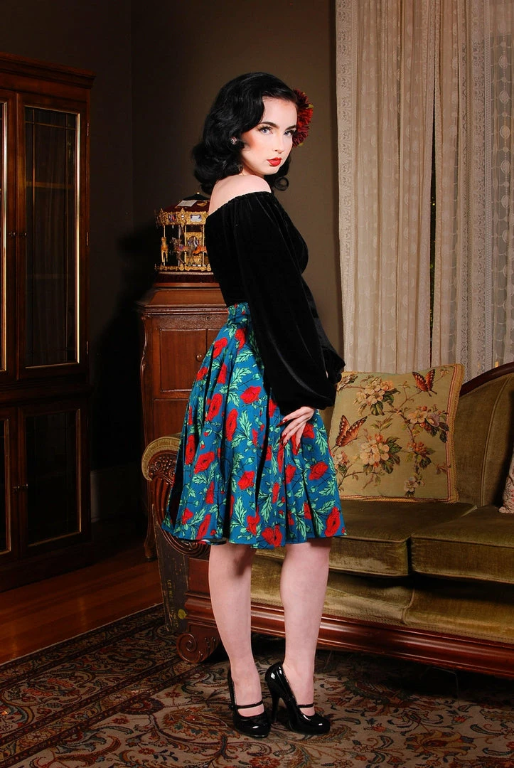 Pinup Girl Clothing Swann Long Sleeve Peasant Top In Black Stretch Velvet | Pinup Couture 5 Pinup Girl Clothing Swann Long Sleeve Peasant Top In Black Stretch Velvet | Pinup Couture