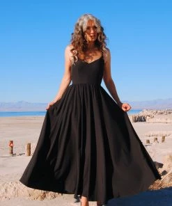 What's New, Pussycat? Amalie Ballerina Daytime Maxi Gown In Solid Black | Pinup Couture