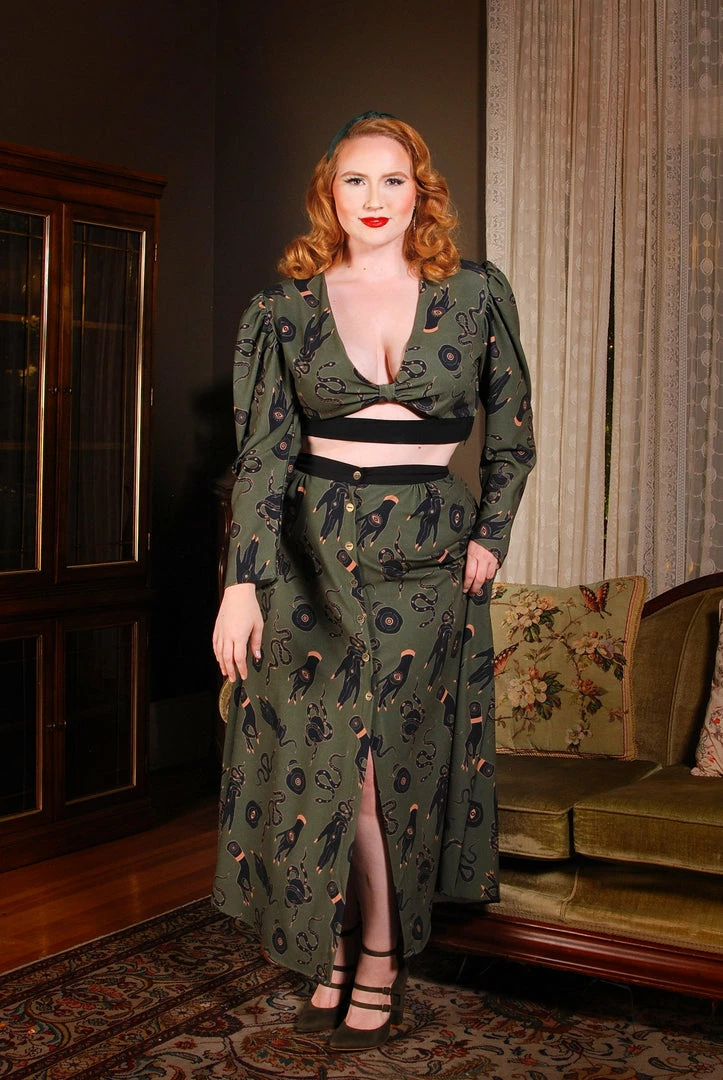 LBHM Selene Button Front Midi Skirt In Garden Of Eden Snake Print | Laura Byrnes & Hope Morrison 5 LBHM Selene Button Front Midi Skirt In Garden Of Eden Snake Print | Laura Byrnes & Hope Morrison