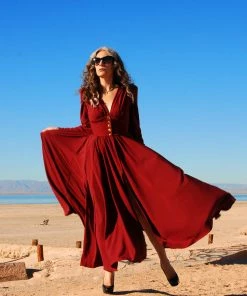 Laura Byrnes Design Clarice 40's Maxi Coat Dress In Solid Cabernet Stretch Crepe | Laura Byrnes