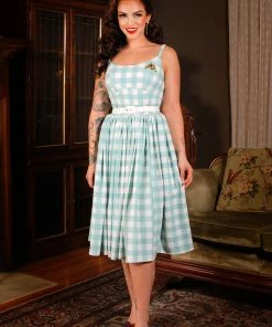 LBHM Final Sale - Jenny Dress In Sage Green Gingham Print Crepe | Laura Byrnes & Hope Morrison