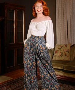 Pinup Girl Clothing Final Sale - Swann Long Sleeve Peasant Top In Ivory Stretch Velvet | Pinup Couture