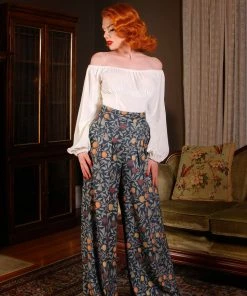 Pinup Girl Clothing Final Sale - Swann Long Sleeve Peasant Top In Ivory Stretch Velvet | Pinup Couture