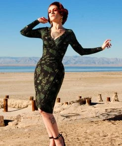 LBHM Greta Long Sleeved Faux Wrap Wiggle Dress In Garden Of Eden Snake | Laura Byrnes & Hope Johnstun What's New, Pussycat?