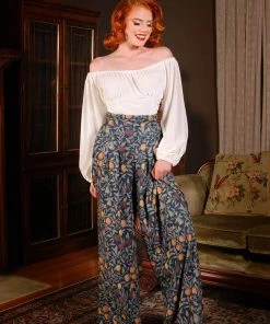 Pinup Girl Clothing Final Sale - Swann Long Sleeve Peasant Top In Ivory Stretch Velvet | Pinup Couture