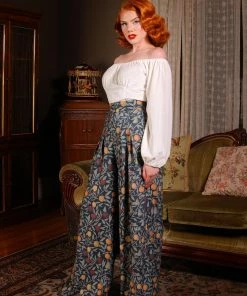 Pinup Girl Clothing Final Sale - Swann Long Sleeve Peasant Top In Ivory Stretch Velvet | Pinup Couture