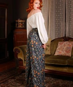 Pinup Girl Clothing Final Sale - Swann Long Sleeve Peasant Top In Ivory Stretch Velvet | Pinup Couture