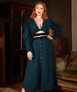 Luna 40s Crop Top In Spruce Green Stretch Crepe With Black Trim | Laura Byrnes Design