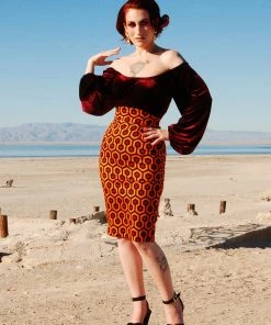 Vintage High Waist Pencil Skirt In Hotel Hexagon Sateen | Laura Byrnes Design