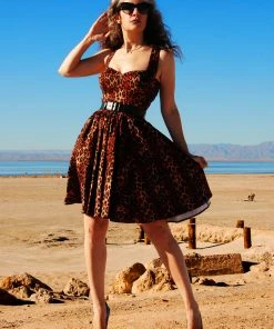 Vera Vintage Swing Dress In Leopard Print Cotton Sateen | Deadly Dames