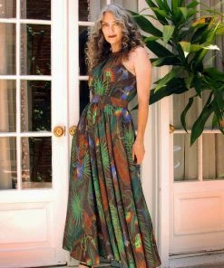 Laura Byrnes Design Shop All In-Stock Items By Size Final Sale - Maybelle Maxi Dress In Venus Fly(ing Monkey) Trap Print | Laura Byrnes