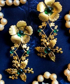 Pink Reef Gold And Green Floral Earrings What's New, Pussycat?