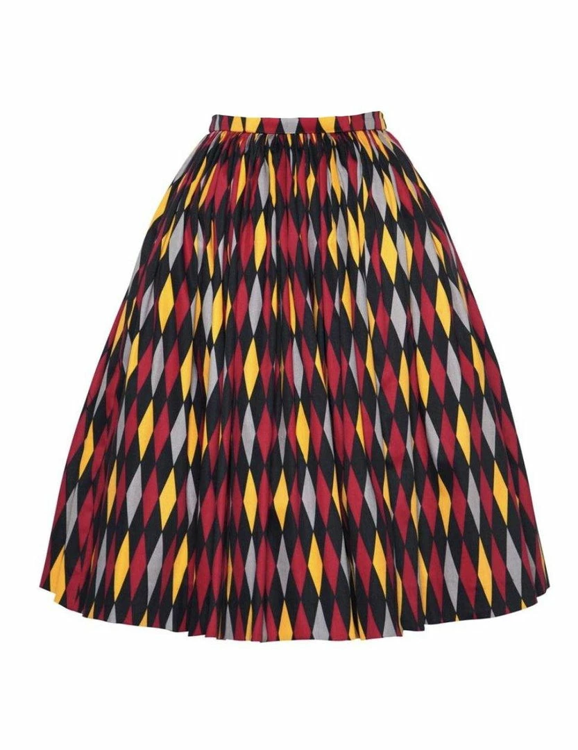 Bella Vintage Gathered Swing Skirt In Burgundy And Gold House Harlequin | Pinup Couture 3 Bella Vintage Gathered Swing Skirt In Burgundy And Gold House Harlequin | Pinup Couture