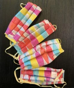 Pinup Girl Clothing Social Distancing Fabric Masks - Set Of 4pcs - Adult - Style #7 - Party Streamers Print Cotton Sateen