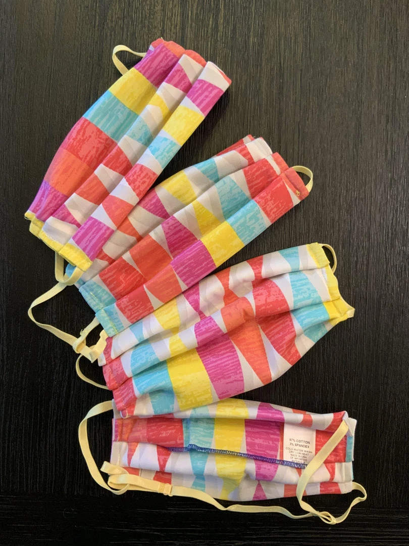 Pinup Girl Clothing Social Distancing Fabric Masks - Set Of 4pcs - Adult - Style #7 - Party Streamers Print Cotton Sateen 3 Pinup Girl Clothing Social Distancing Fabric Masks - Set Of 4pcs - Adult - Style #7 - Party Streamers Print Cotton Sateen