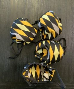 Pinup Girl Clothing What's New, Pussycat? Social Distancing Fabric Masks - Set Of 4pcs - Adult - Style #1 - Yellow House Harlequin Cotton Sateen