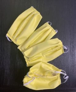 Pinup Girl Clothing What's New, Pussycat? Social Distancing Fabric Face Masks - Set Of 4pcs - Style #5 - Adult - Solid Yellow Cotton Sateen